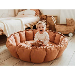 Sacco Portagiochi - Tappeto Gioco Imbottito e Baby Nest 3 in 1 in 100% Cotone Bio - Tawny Brown  