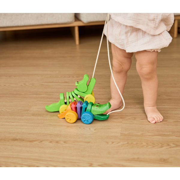 Coccodrillo Click-Clack, Giocattolo da Tirare in Legno Plan Toys