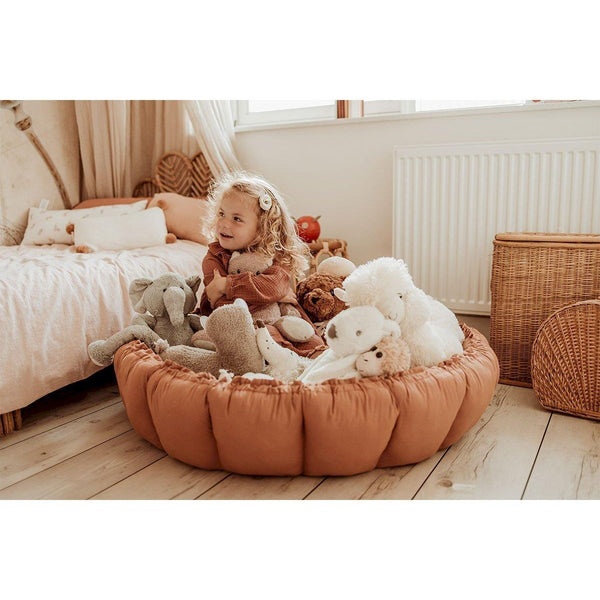 Sacco Portagiochi - Tappeto Gioco Imbottito e Baby Nest 3 in 1 in 100% Cotone Bio - Tawny Brown  