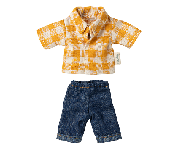 Camicia a quadri gialli e pantaloni, Topo papà Maileg