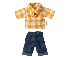Camicia a quadri gialli e pantaloni, Topo papà Maileg