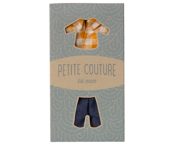 Camicia a quadri gialli e pantaloni, Topo papà Maileg