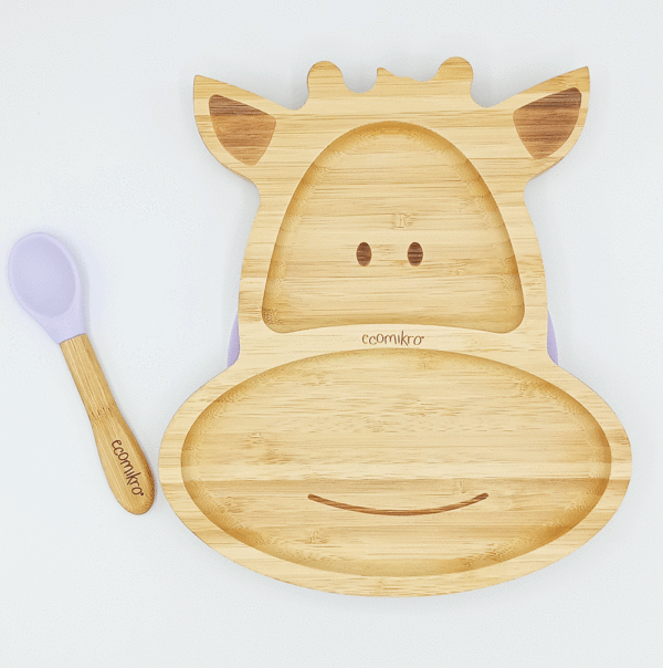 Piatto con cucchiaio in Bambù Giraffa Ecomikro