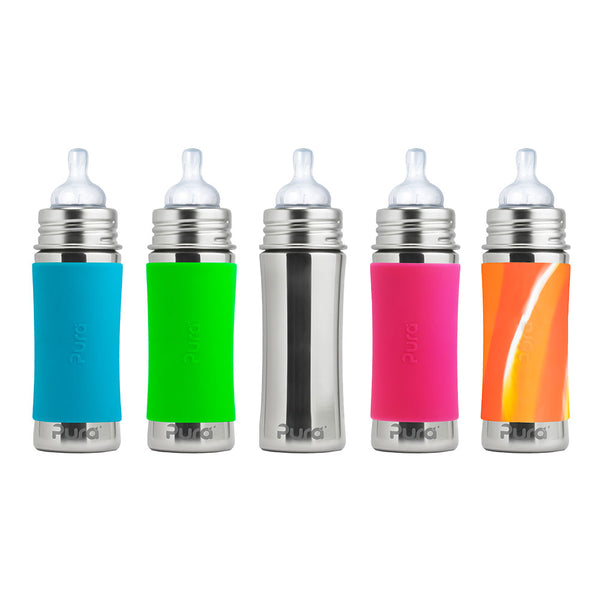 Biberon in Acciaio con Tettarella a Flusso Medio in silicone – 325ml Pura