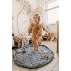 Sacco Portagiochi, Tappeto Gioco Imbottito e Borsa Cambio 3 in 1 in cotone - Blu polvere  