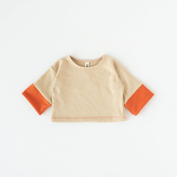 Felpa Bicolore maglia manica lunga cotone avorio e arancio MimaMini  