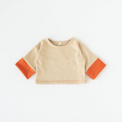 Felpa Bicolore maglia manica lunga cotone avorio e arancio MimaMini  