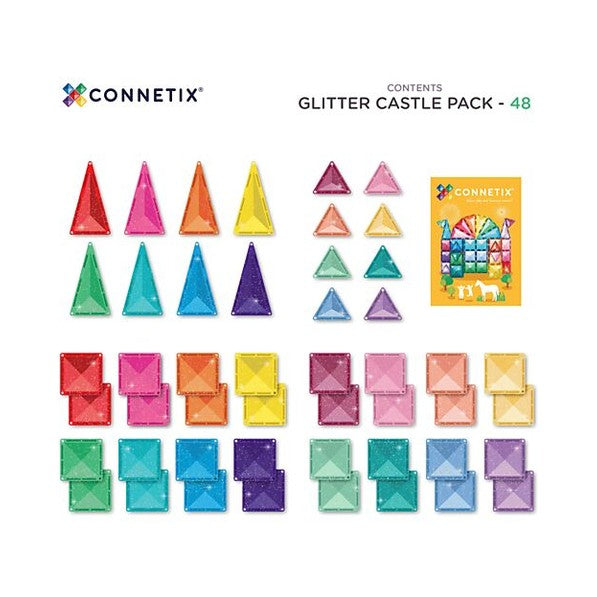 Connetix tiles costruzioni magnetiche 48 pezzi Glitter Castle Pack