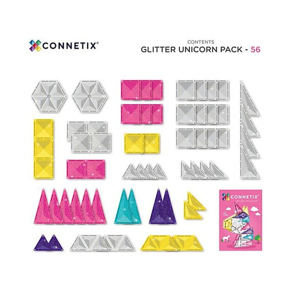 Connetix tiles costruzioni magnetiche 56 Pezzi Glitter Unicorn Pack