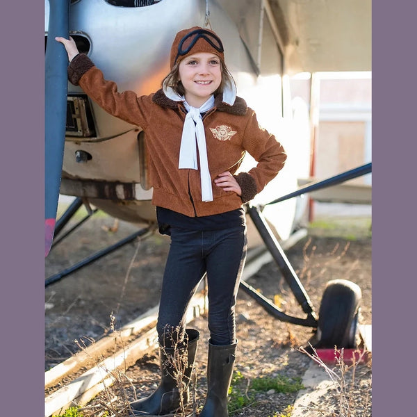 Costume Pilota Pioniere con Giacchetto,cappello,occhiali e sciarpa Great Pretenders