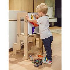 Torre Montessori 3 in 1 - Natural - Lavagna Magnetica e Convertibile in Tavolo+Sedia Family Nation