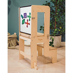 Torre Montessori 3 in 1 - Natural - Lavagna Magnetica e Convertibile in Tavolo+Sedia Family Nation