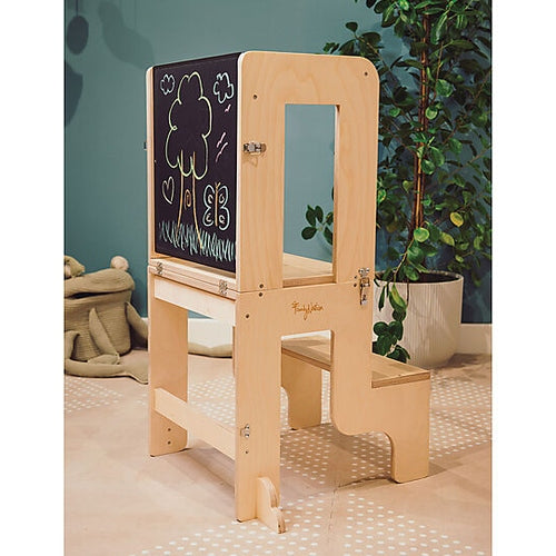 Torre Montessori 3 in 1 - Natural - Lavagna Magnetica e Convertibile in Tavolo+Sedia Family Nation