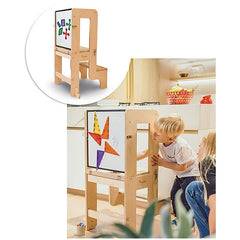 Torre Montessori 3 in 1 - Natural - Lavagna Magnetica e Convertibile in Tavolo+Sedia Family Nation
