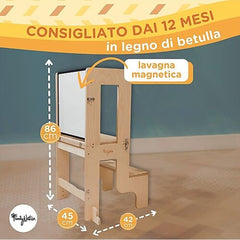 Torre Montessori 3 in 1 - Natural - Lavagna Magnetica e Convertibile in Tavolo+Sedia Family Nation