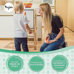 Torre Montessori 3 in 1 - Natural - Lavagna Magnetica e Convertibile in Tavolo+Sedia Family Nation