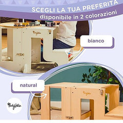 Torre Montessori 3 in 1 - Natural - Lavagna Magnetica e Convertibile in Tavolo+Sedia Family Nation