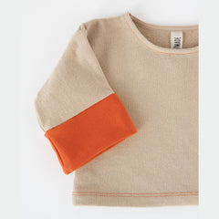 Felpa Bicolore maglia manica lunga cotone avorio e arancio MimaMini  
