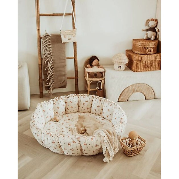 Sacco Portagiochi Bloom - Tappeto Gioco Imbottito e Baby Nest 2 in 1 in 100% Cotone Bio - Rabbit