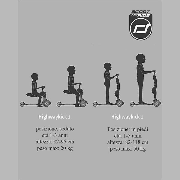 Monopattino e Triciclo 2in1 Highwaykick 1, Grigio Cenere Scoot and Ride  